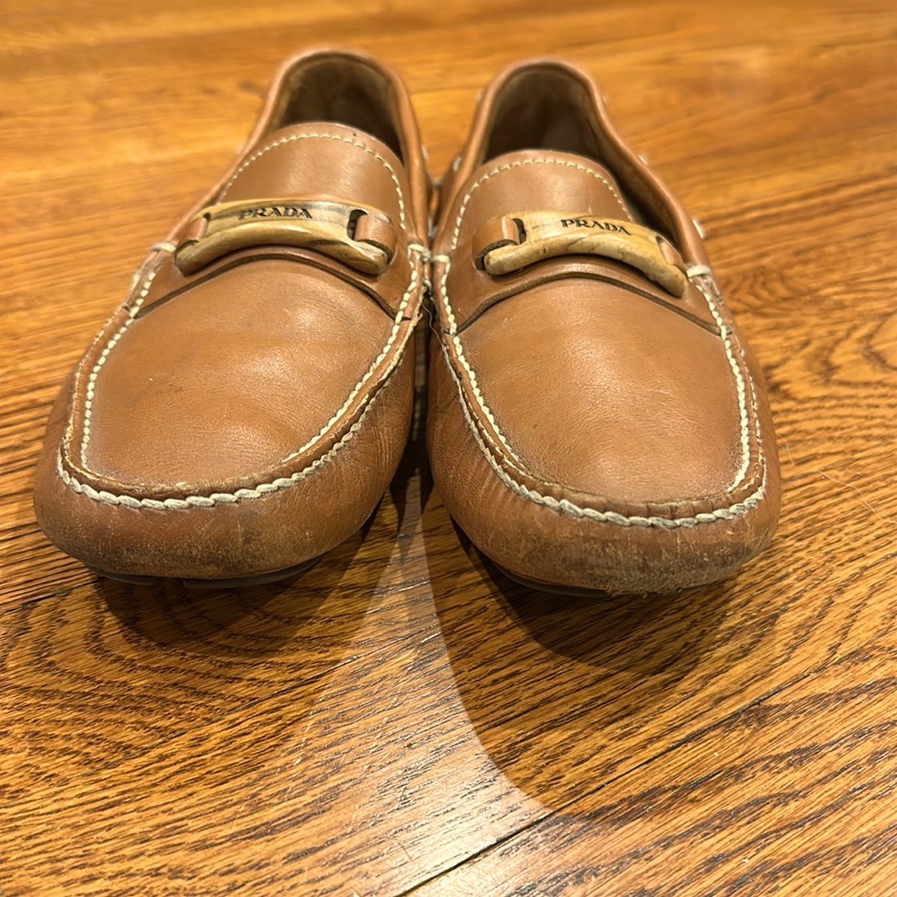 PRADA Tan Leather Slip on Loafer Moccasin Size 7.5 - Picture 5 of 9